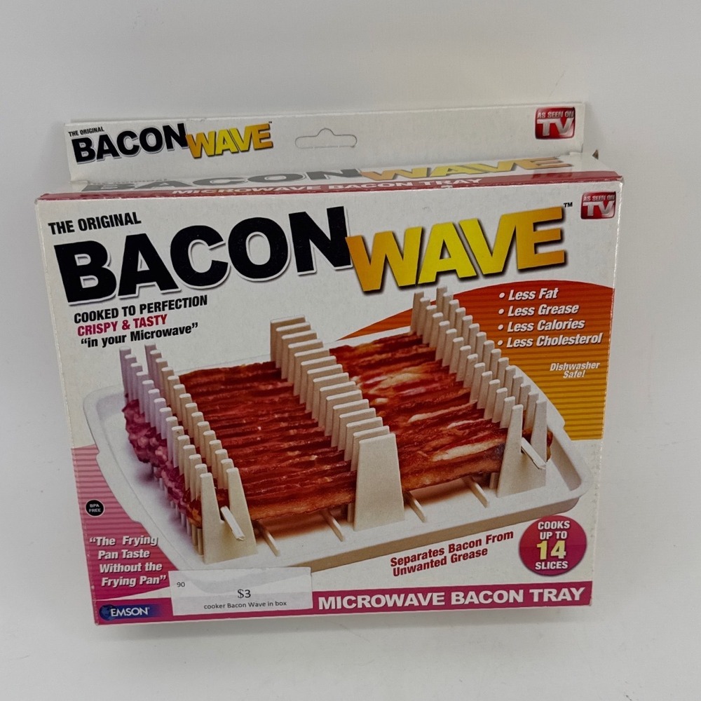 Emson Vintage Bacon Wave Microwave Bacon Tray White As Seen On TV New Open Box